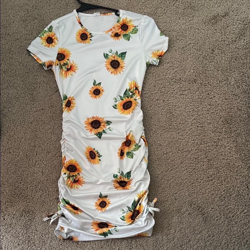 Sunflower Print White Dress